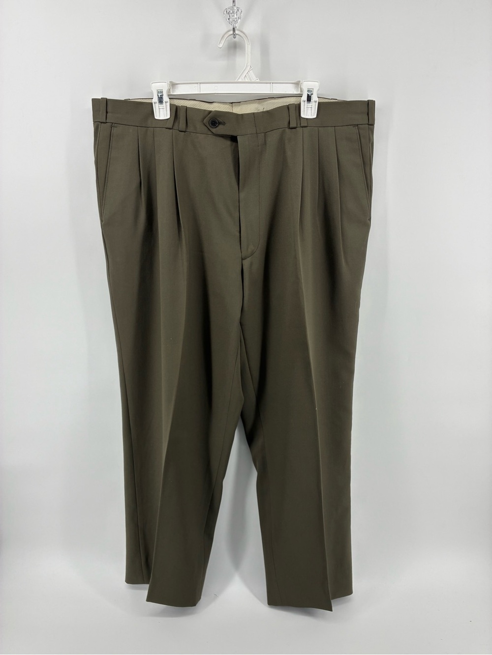 Oscar de la Renta 100% Wool Men's Pleated Dress Pants in Olive Green